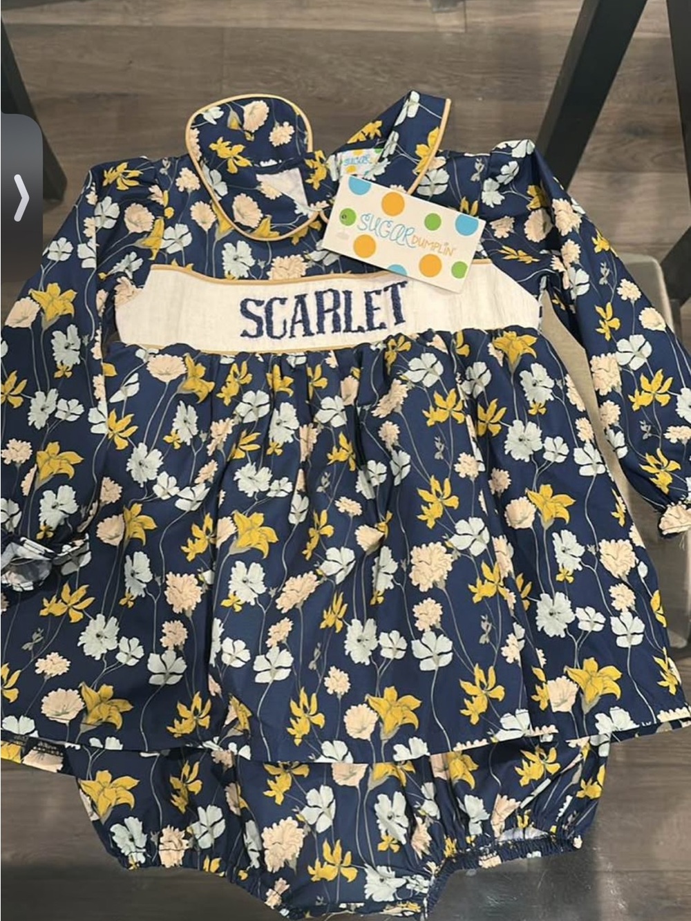 Embroidered 'SCARLET' Navy Floral toddler skirted bubble